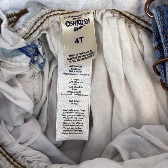 OshKosh Girls Jumper Denim Dress White Floral Eyelet Skirt Overalls Size 4T - Picture 6 of 8